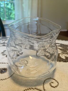 Genuine Fred Clear Glass Unzip Ripple-Textured Hand Blown Bud Bowl or Vase